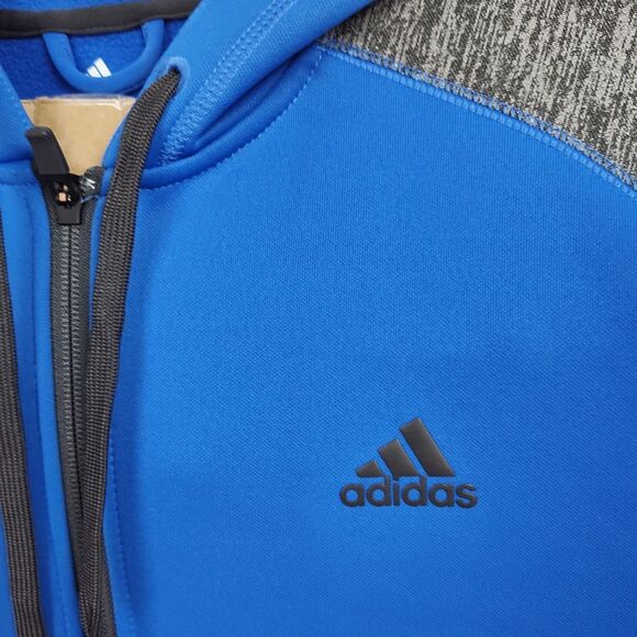 Adidas Full-Zip Hooded Sweatshirt Men's Size Medium Royal Blue Long Gray Sleeves - Picture 3 of 8